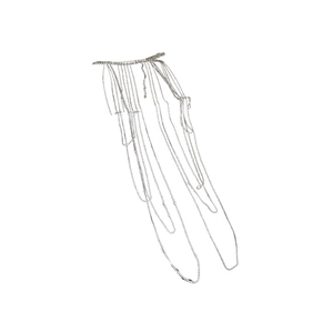 Elegant multi-layered silver body chain with flowing metal tassels for bridal dresses