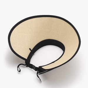 Visiera parasole in paglia da donna con tesa larga e cinturino elastico regolabile