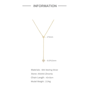 Minimalist S925 sterling silver Y-shaped double heart necklace with AAAAA zirconia