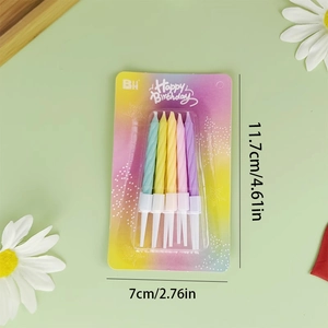 Detailed size view of five spiral birthday candles with 11.7cm and 7cm measurements