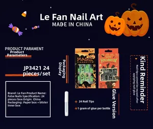 Halloween-Nägel zum Aufkleben mit Geist-, Spinnennetz- und Kürbismotiven, 24-teiliges Set