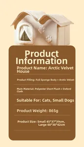 Especificaciones detalladas de la casa para mascotas en vellón beige con dimensiones