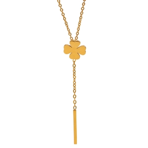 Elegant 18k gold plated stainless steel clover necklace with a long tassel drop pendant