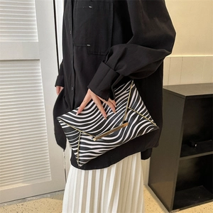 Women Animal Print Envelope Clutch Bag Zebra Cow Pattern PU Leather Handbag Gold Metal Trim Evening Party Accessories