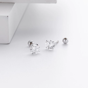 Close-up of S925 sterling silver screw back earrings with sparkling zircon studs