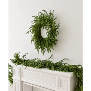 Norfolk pine Christmas wreath and garland set for festive fireplace wall decoration