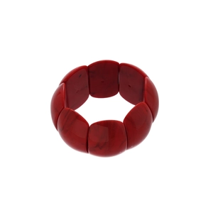 Modern red marble acrylic geometric bangle featuring elastic beaded resin blocks