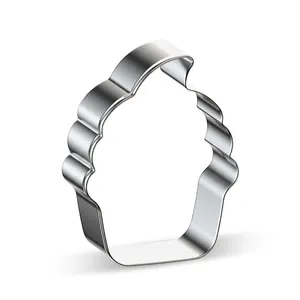 Cupcake shaped stainless steel cookie cutter for baking desserts with polished finish