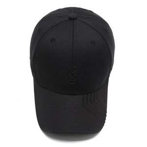 Classic black cotton baseball cap with Sport embroidery for outdoor sports