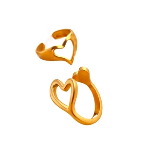 Retro 18K gold plated stainless steel open ring featuring a hollow heart shape design