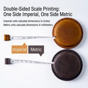 Handmade crazy horse leather mini retractable tape measure with dual metric scales
