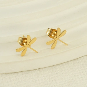 Minimalist Dragonfly Stud Earrings 14K Gold Plated Stainless Steel Small Animal Chic Jewelry Gift For Women Girls