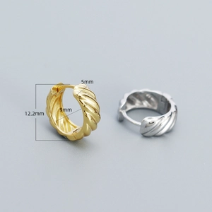 Twisted hoop earrings in gold and silver finish showing 12.2mm size dimensions