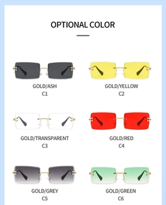 Multiple color options for rimless rectangular sunglasses with gold metal frames