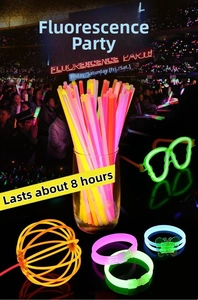 Glow party set with colorful neon sticks and bracelets lasting up to 8 hours of light