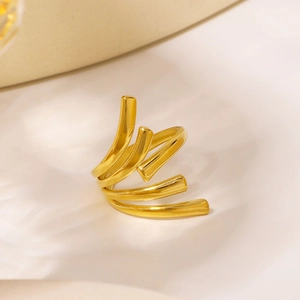 Minimalist multi-layer spiral open ring in gold finish with a polished metallic shine