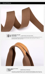 Detail view of reinforced brown canvas handles with faux leather stitching for durability