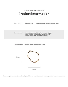 Detail view of tiger eye bead necklace showing 0.5cm diameter beads and 38.9cm total length