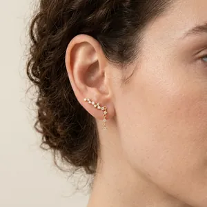 S925 Sterling Silver Zirconia Ear Clip Earrings With Tassel Gold Plated Non-Pierced Fashion Jewelry For Women Gift