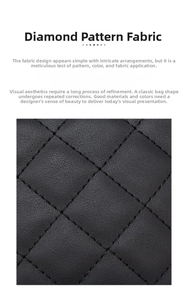 Macro view of high-quality quilted rhombic pattern on black faux leather bag fabric