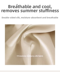Detail of 19 momme mulberry silk fabric in champagne color showing smooth glossy texture