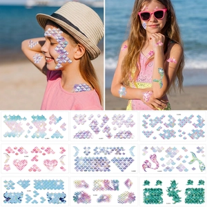 Glitter Mermaid Scales Temporary Tattoo Stickers Waterproof Disposable Body Art For Children Summer Beach Pool Party