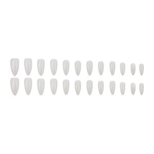 Glossy almond-shaped moonlight white press-on nails set with a semi-transparent finish