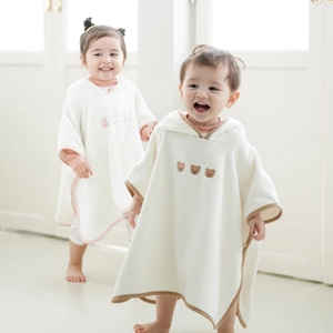 Cape de bain à capuche en coton pour enfants avec broderie animale mignonne mixte