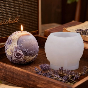 3D sphere flower relief candle silicone mold with rose patterns for DIY scented crafts