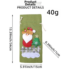 Detailed dimensions of the Santa Claus Christmas wine bottle drawstring burlap gift bag.