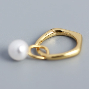 Elegant S925 sterling silver gold hoop earrings with white drop pearl pendant