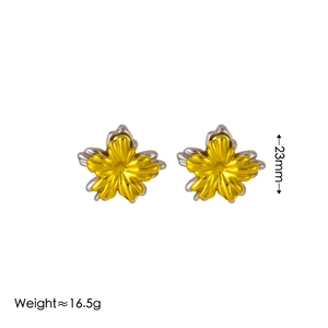 Two-tone gold and silver 3D peach blossom earrings with 23mm height and 16.5g weight