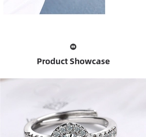 Macro shot of silver adjustable crown ring with sparkling white cubic zirconia stones