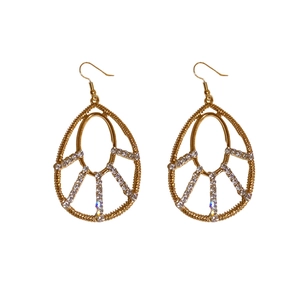 Bohemian gold teardrop earrings with sparkling crystals and intricate woven design