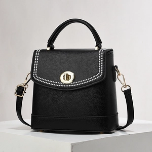 Women Crossbody Bag Litchi Pattern PU Leather Rotary Lock Elegant Handheld Shoulder Purse For Daily Use
