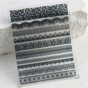 Stickers ongles 5D dentelle gothique noir TS-532 avec motifs floraux complexes femme