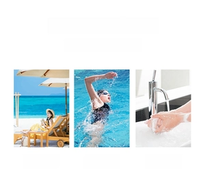 Boîte à savon portable montrée en scènes de plage, natation et voyage d'affaires