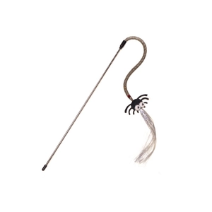 Interactive spider cat wand toy with silver tassels and large eyes for active kitten play