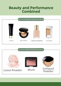 Guide showing wet and dry use for makeup sponges with liquid and powder products