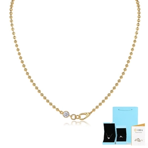 Detailed view of gold 925 sterling silver moissanite necklace with luxury packaging and GRA card