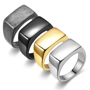 Minimalist square signet rings in antique silver, black, gold and silver finishes