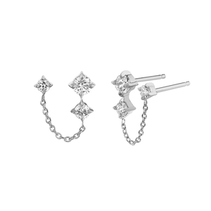 S925 sterling silver chain tassel earrings with cubic zirconia in minimalist style