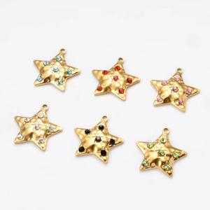 Retro stainless steel star pendants set with colorful crystals for DIY jewelry making