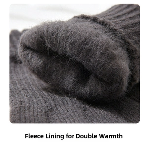 Close-up of thick brushed fleece lining inside a knitted glove for winter warmth