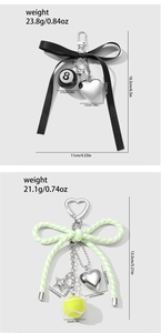Detailed dimensions and weight for bowknot keychains with number 8 ball and tennis ball