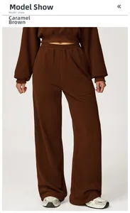 Caramel brown sweatpants set with long sleeve cropped hoodie and wide leg trousers