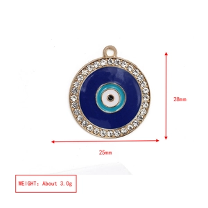 Blue Evil Eye pendant dimensions 28mm by 25mm with weight specifications and rhinestones