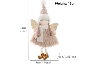 Detail of Christmas angel plush pendant showing 18cm height and dimensions on white background