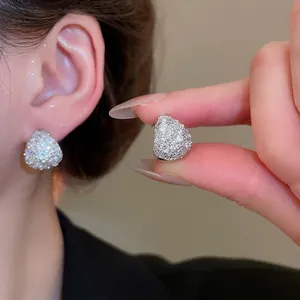 Teardrop Stud Earrings Copper With 925 Sterling Silver Earring Post Cubic Zirconia Micro Pave Shiny Jewelry For Women