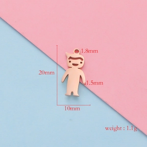 Detailed dimensions of rose gold mirror polished boy girl shaped stainless steel pendant